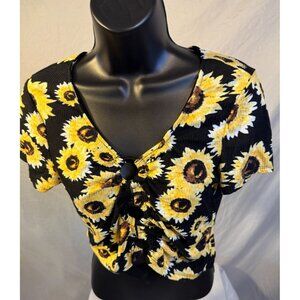 Crop‎ Top Sunflowers Floral Y2K Womens Juniors XL Cutouts Boho Hippie Spring
